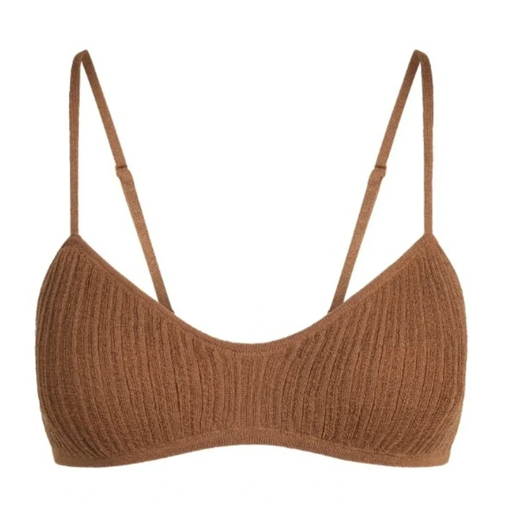 Skims Sheer Knit Bralette Bison Brown Ribbed Triangle Bra PL-PLG-8171W Large